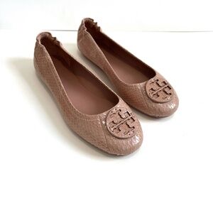 NIB Tory Burch Minnie Embossed Leather Ballet Flats - Size 8, Color: Meadowsweet